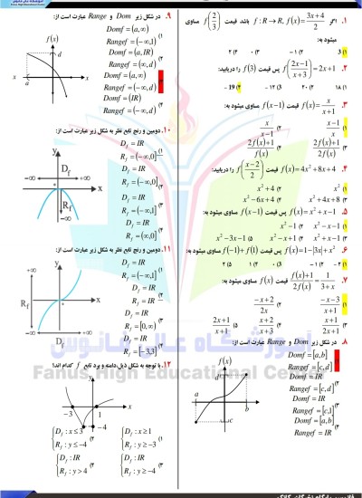 د تابع یا توابع سوالونو  کانکور لپاره